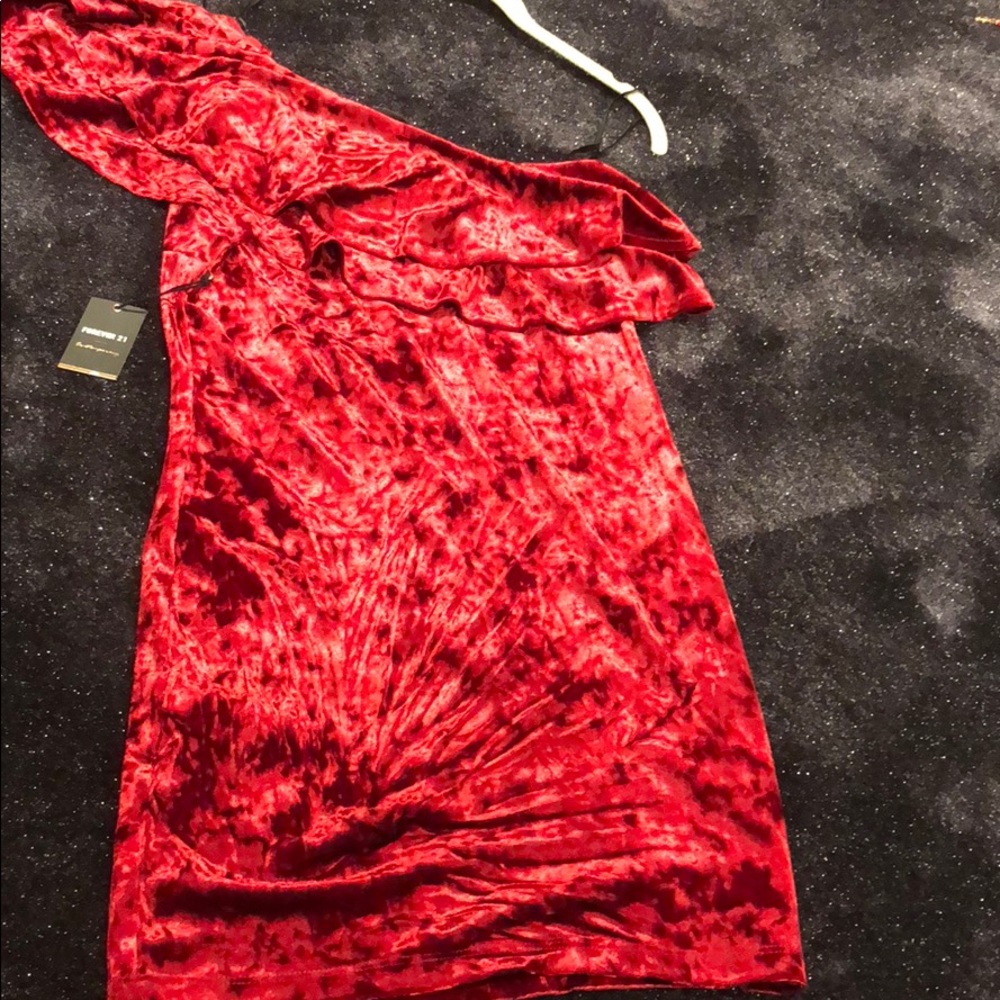 Red Velvet one shoulder mini dress